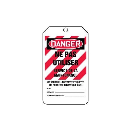 Accuform French Safety Tags, DANGER DO NOT OPERATE MAINTENANCE DEPARTMENT, 5.75in x 3.25in, RP-Plastic, 25PK FRMLT401PTP